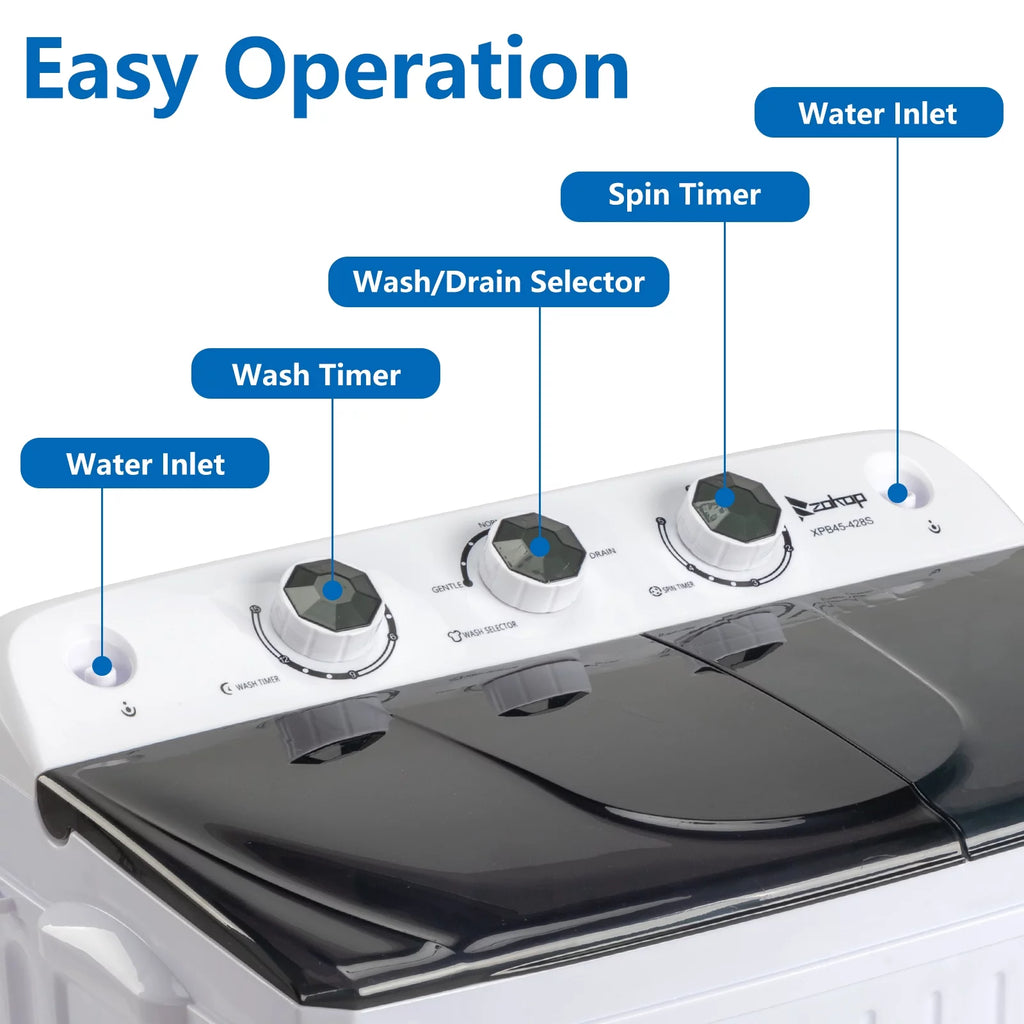 Compact Twin Tub Portable Mini Washing Machine with Drain Pump D386412