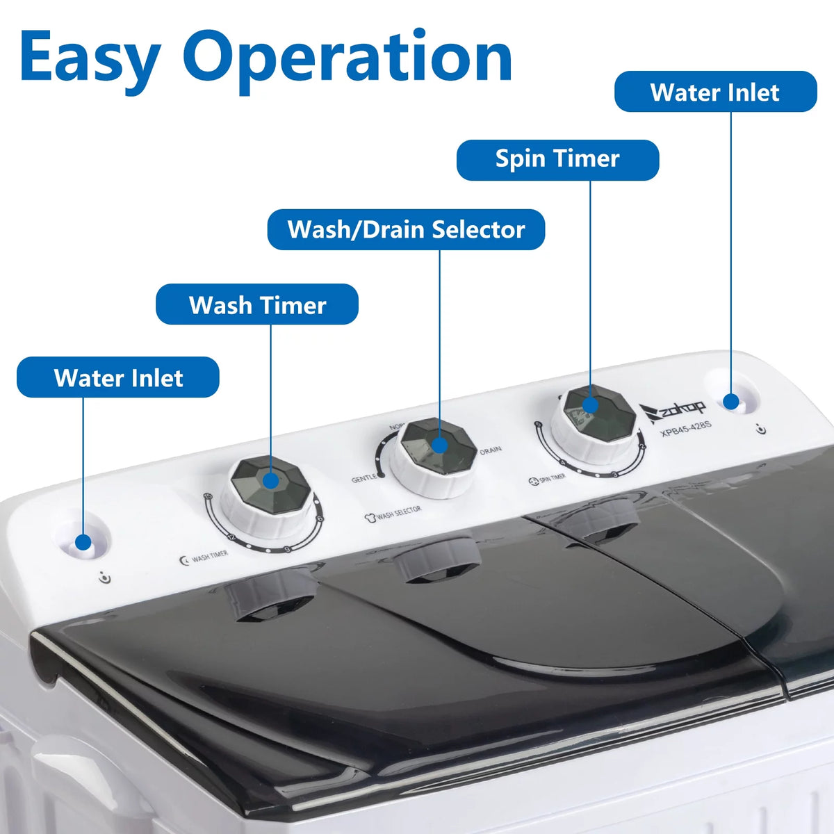 Compact Twin Tub Portable Mini Washing Machine with Drain Pump D386412