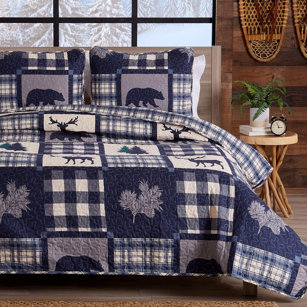Forest Green 3-Piece Reversible Quilt Set with 2 Shams E241