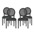 Upholstered Wood and Cane Dining Chairs, Set of 4 I5898