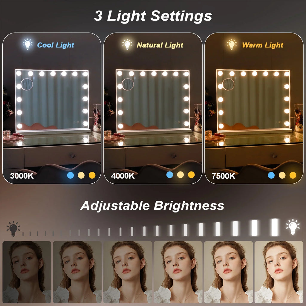 White Metal Hollywood Vanity Mirror with Lights O9347