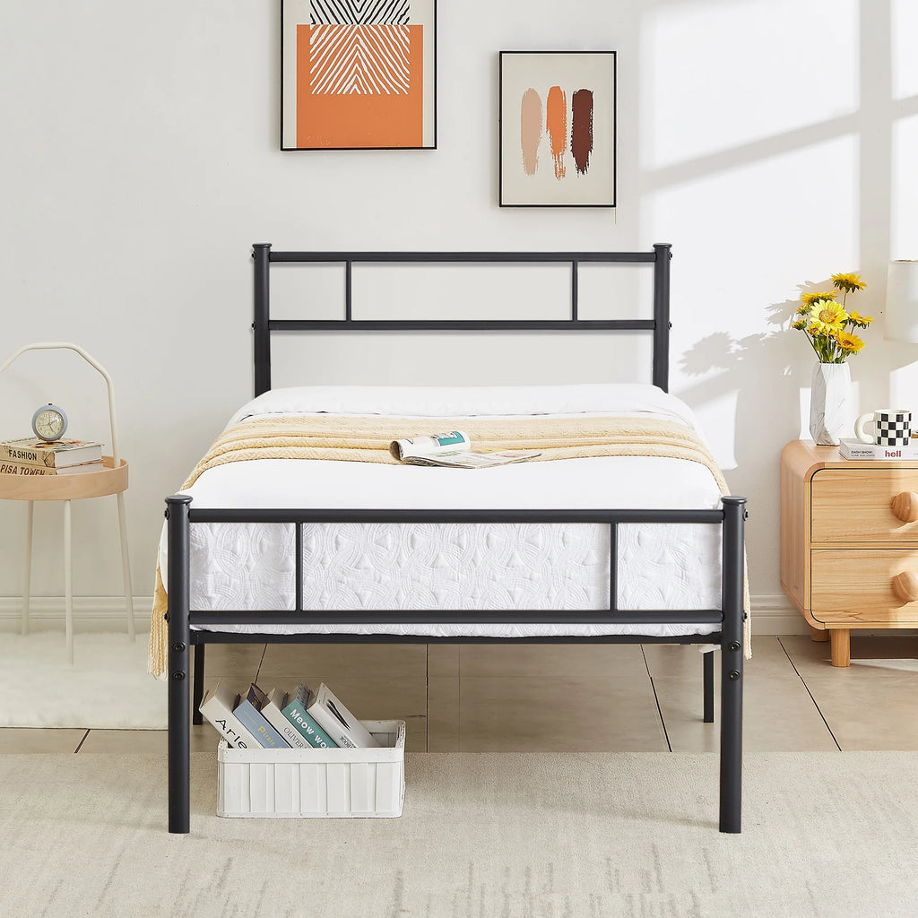 Twin Size Black Metal Platform Bed Frame with Headboard and Footboard N447