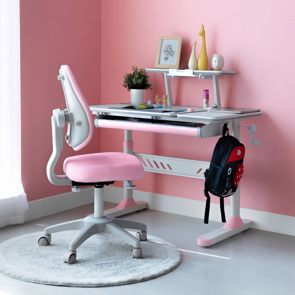Kids Study Desk and Chair Set Adjustable with Drawer and Bookstand Pink G435768