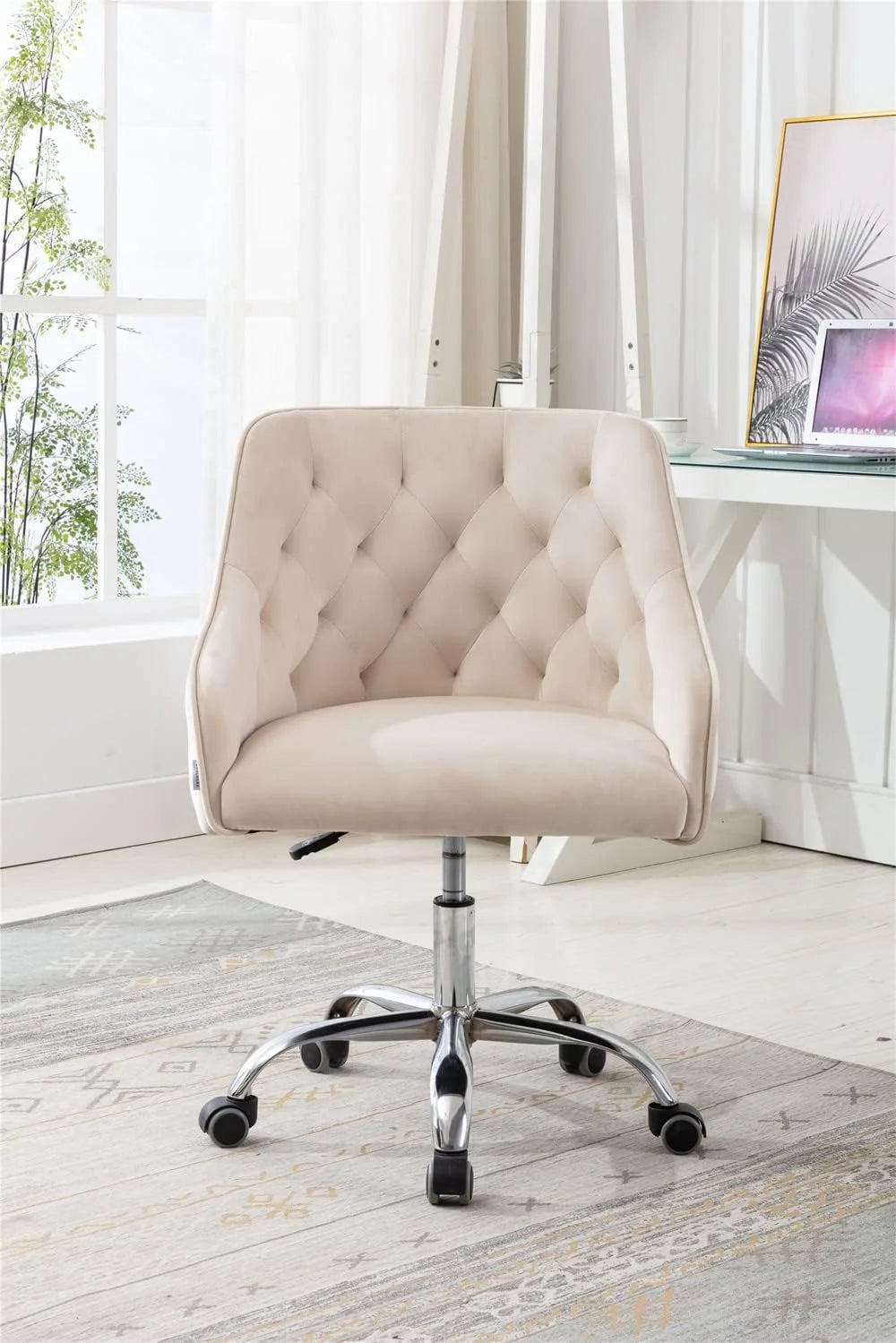 Velvet Upholstered Tufted Swivel Office Chair with Wheels T86266