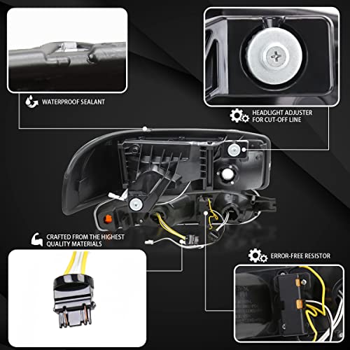 Compatible with 2000-2006 GMC Sierra Denali Black Smoke LED Tube Headlights + Sequential Bumper Lights V99329