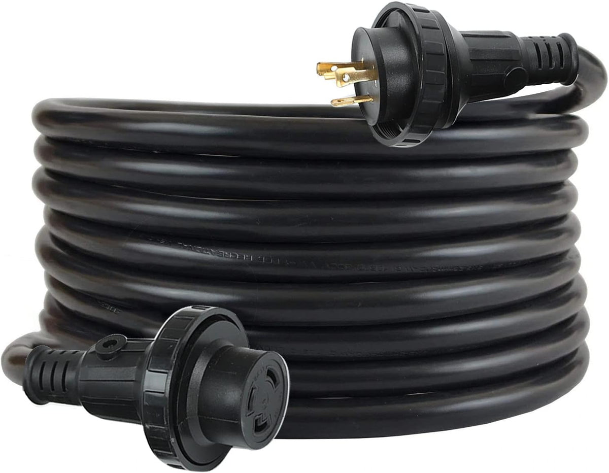25ft 30Amp 125V LED Electric Extension RV Power Cord, NEMA L5-30P to L5-30R C264663
