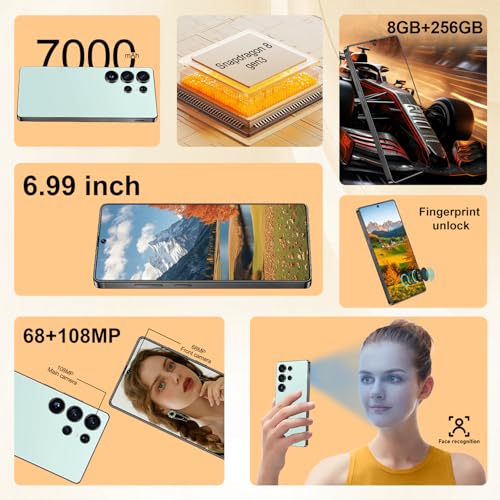 Unlocked Android Phone 6.99" AMOLED 7000mAh 8GB RAM 256GB Blue A155