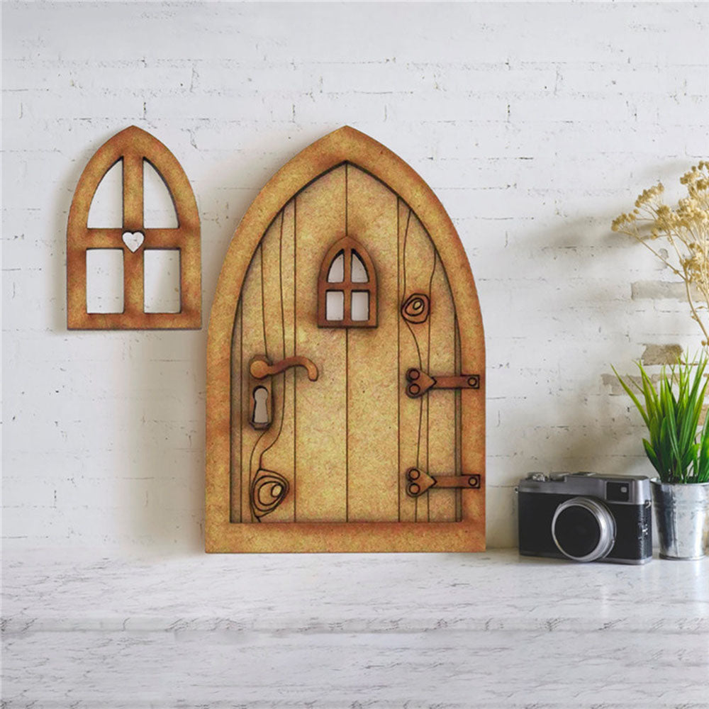 Wood Ornament Doll House Miniature Fairy Elf Door Dollhouse Garden Micro Landscape Wooden Craft H77028