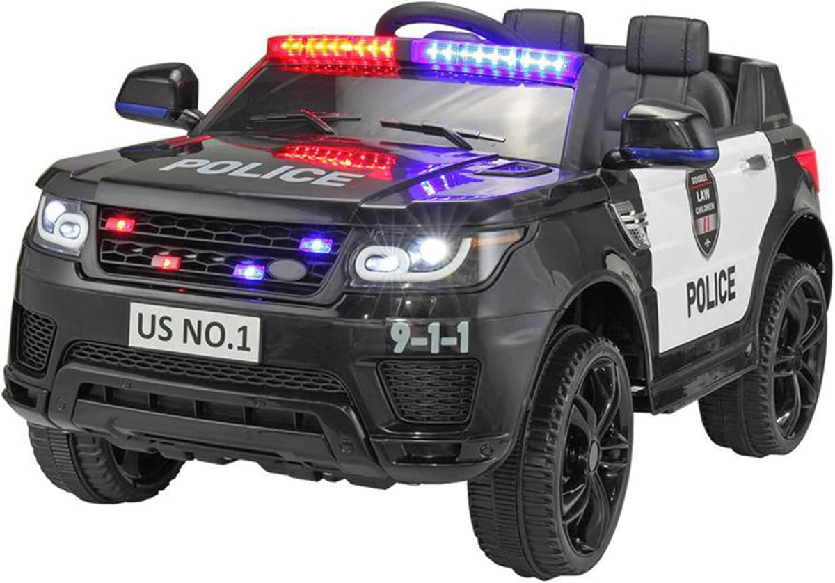 Black 12V Kids Ride On Police Car with Remote Control P75799