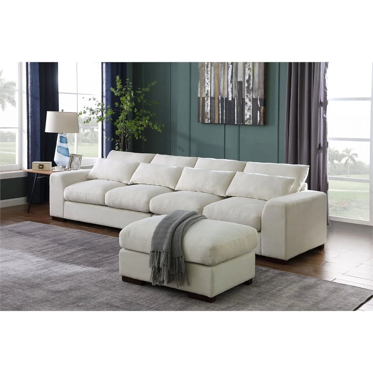 Beige Fabric Reversible Sectional Sofa & Ottoman M394190