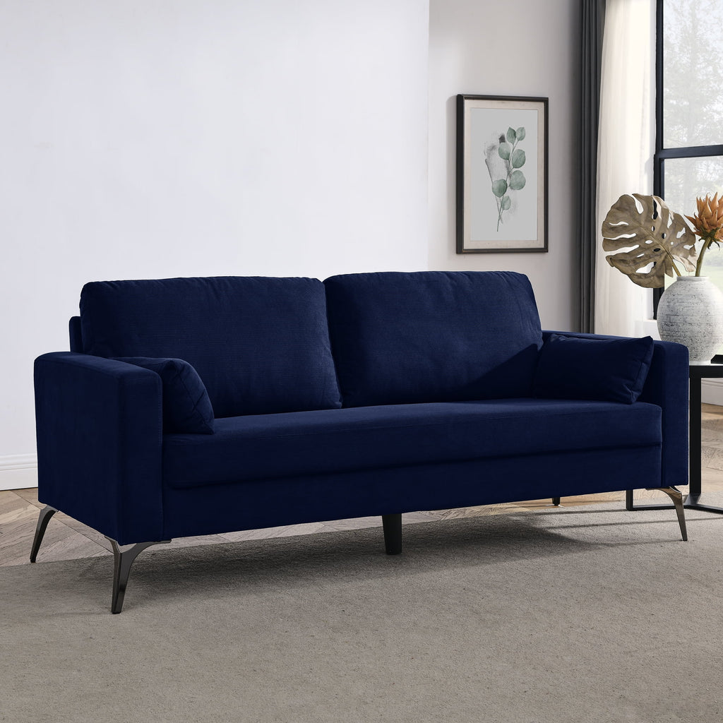 Navy Corduroy 3-Seater Sofa with Two Small Pillows M765