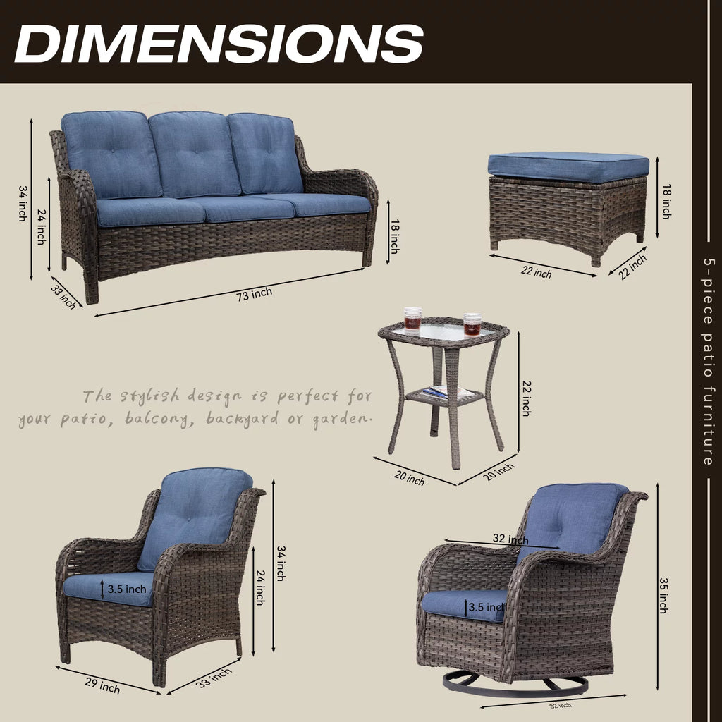 8 Pieces Outdoor Furniture Set with 3-Seat Sofa Swivel Rocking Chairs W441