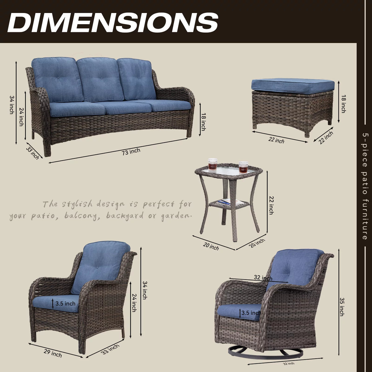 8 Pieces Outdoor Furniture Set with 3-Seat Sofa Swivel Rocking Chairs W441