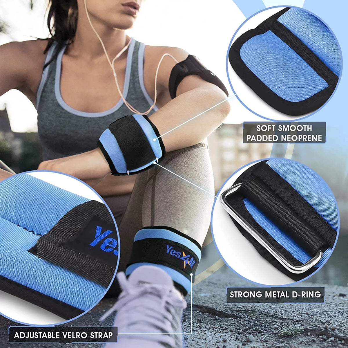 1 lbs Neoprene Ankle Wrist Weight, Beige, Pair H788209