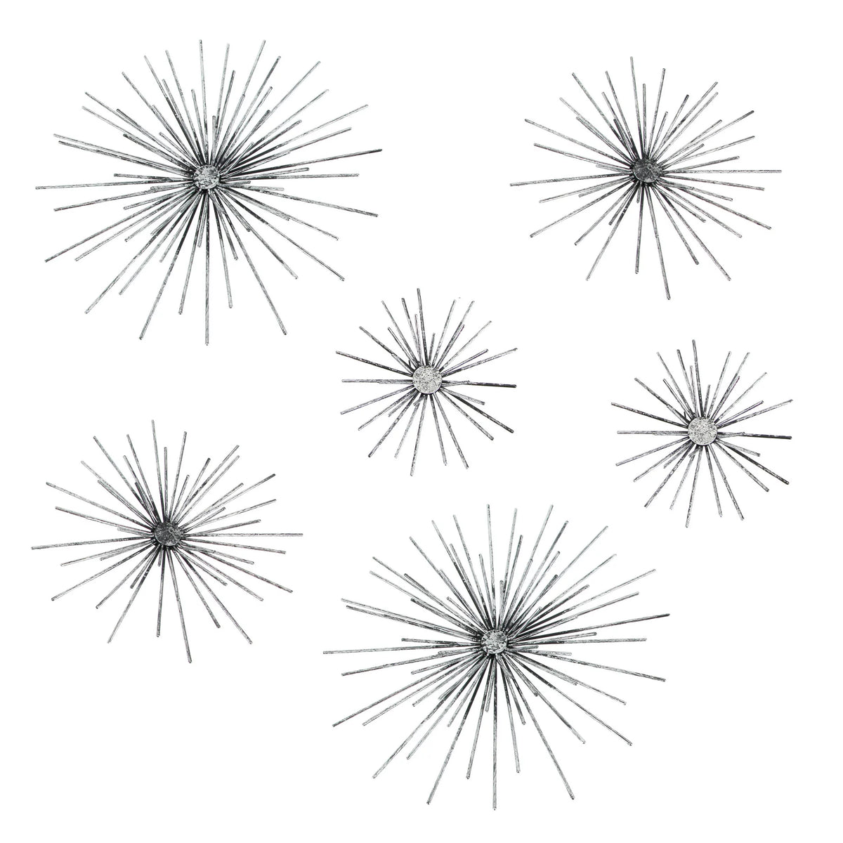 Silver Finish Metal Star Burst Wall Décor Set of 6 F835631