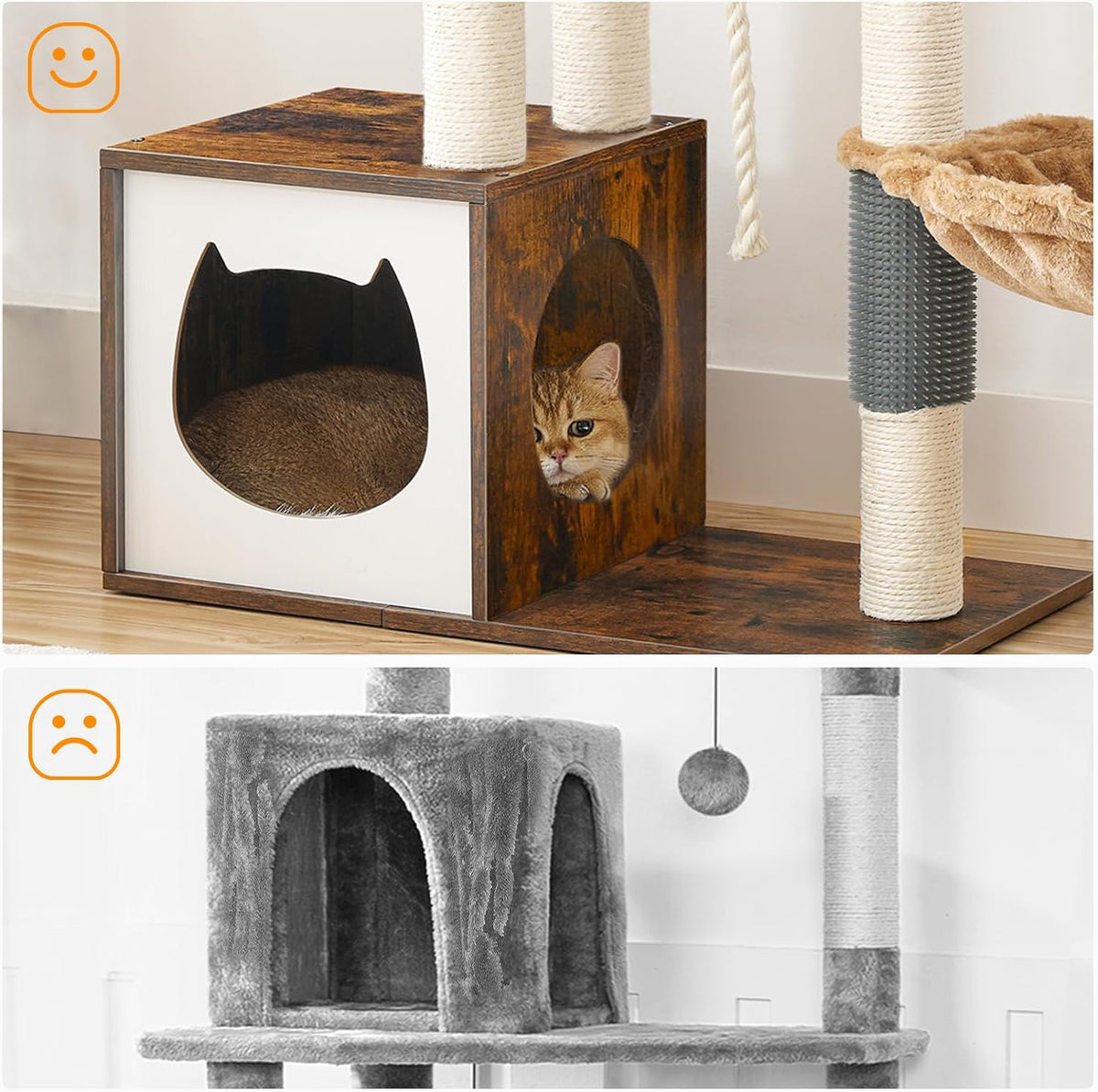 Rustic Brown Wooden Cat Tree with Scratching Posts Q43975
