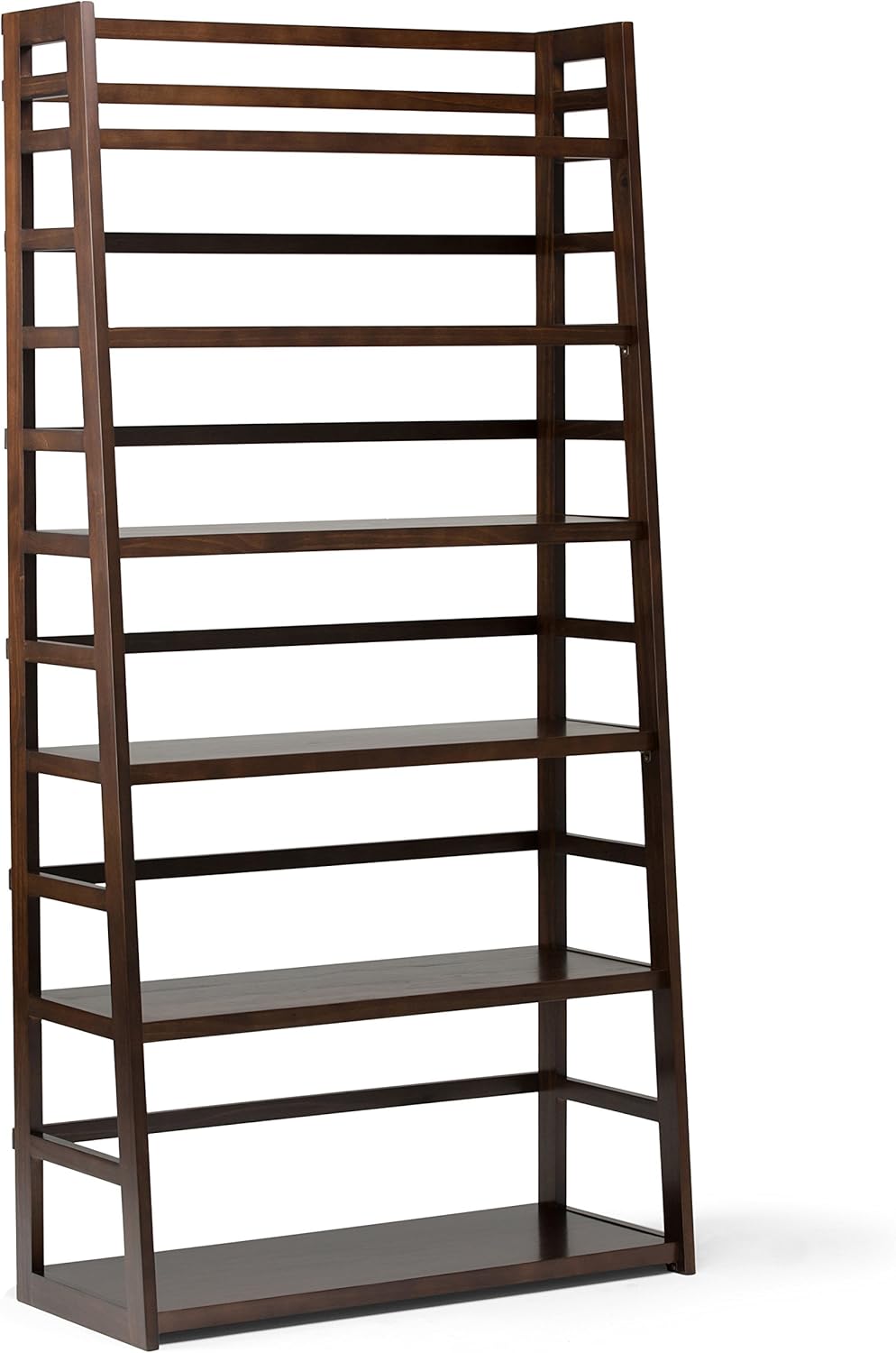 Solid Wood 6 Shelves Ladder Shelf Bookcase in Brunette Brown F324