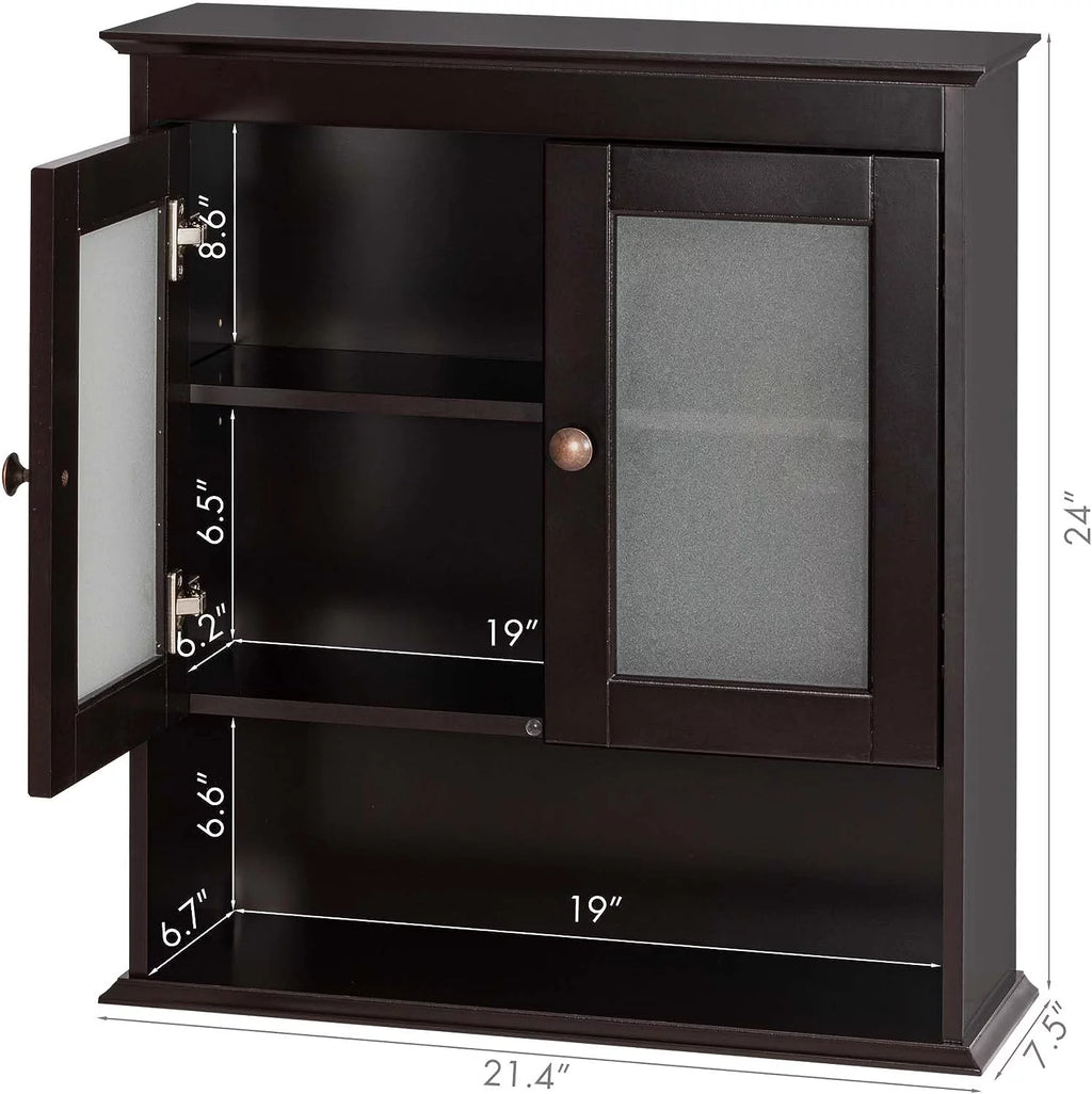 Espresso Wood Wall Cabinet with Glass Doors X89360
