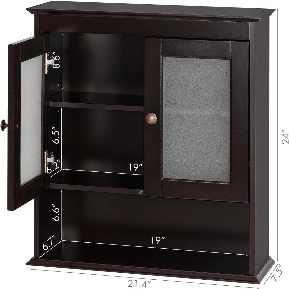 Espresso Wood Wall Cabinet with Glass Doors X89360