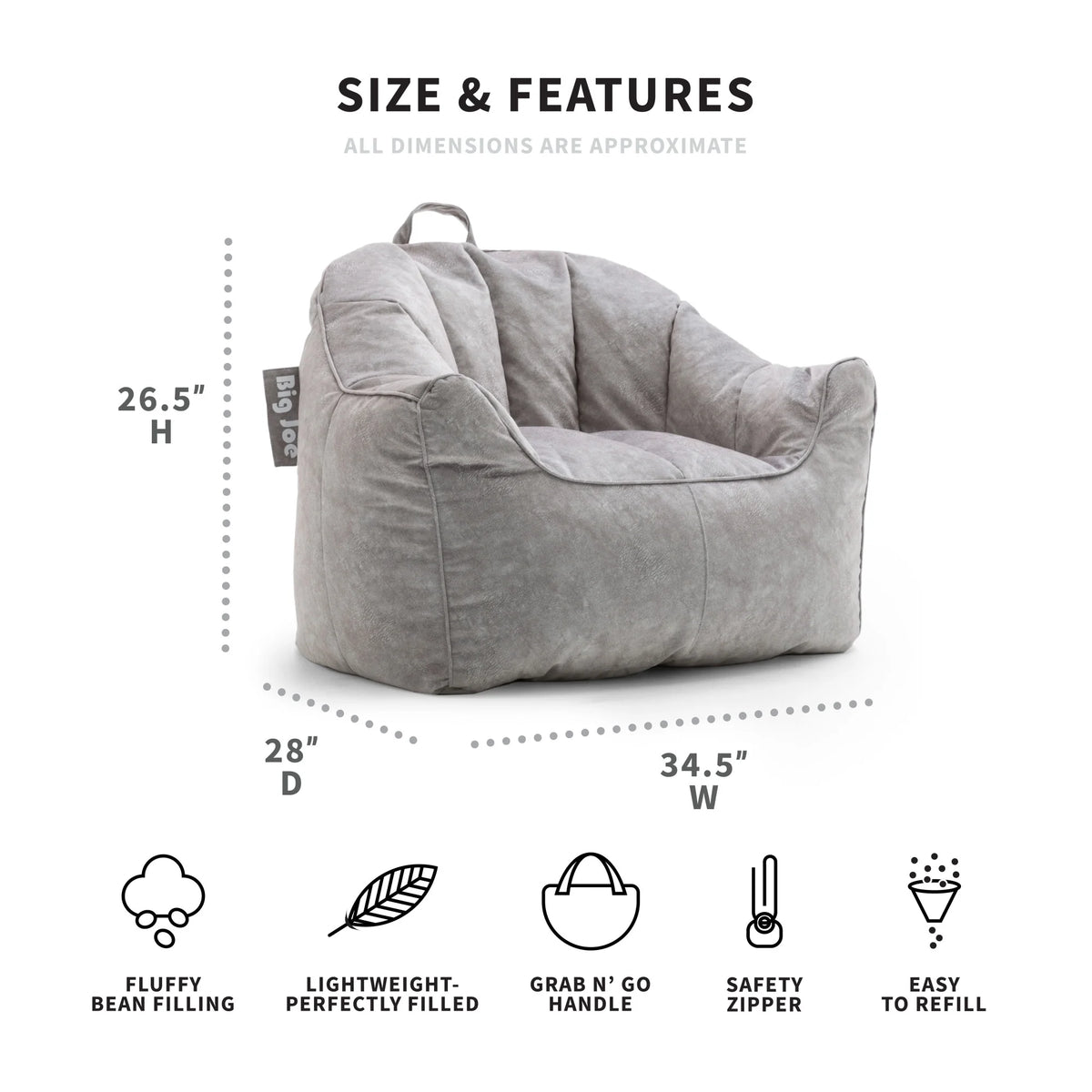 Gray Hyde Faux Polyester Blend Bean Bag Chair Z8268