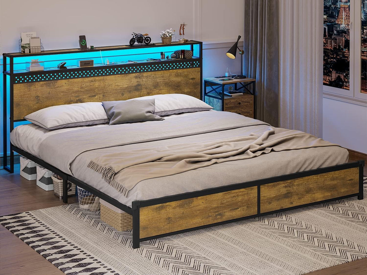King Bed Frame with USB Ports and Outlets W6468