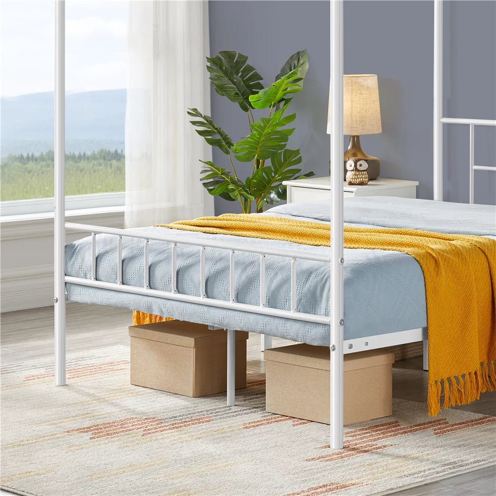 Queen Black Metal Canopy Bed Frame with Headboard & Footboard U666598