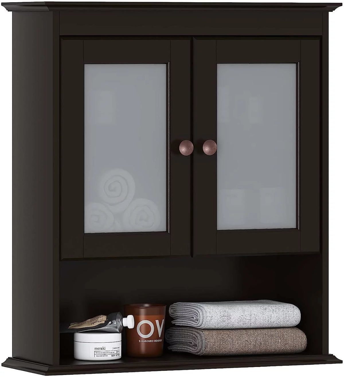 Espresso Wood Wall Cabinet with Glass Doors X89360