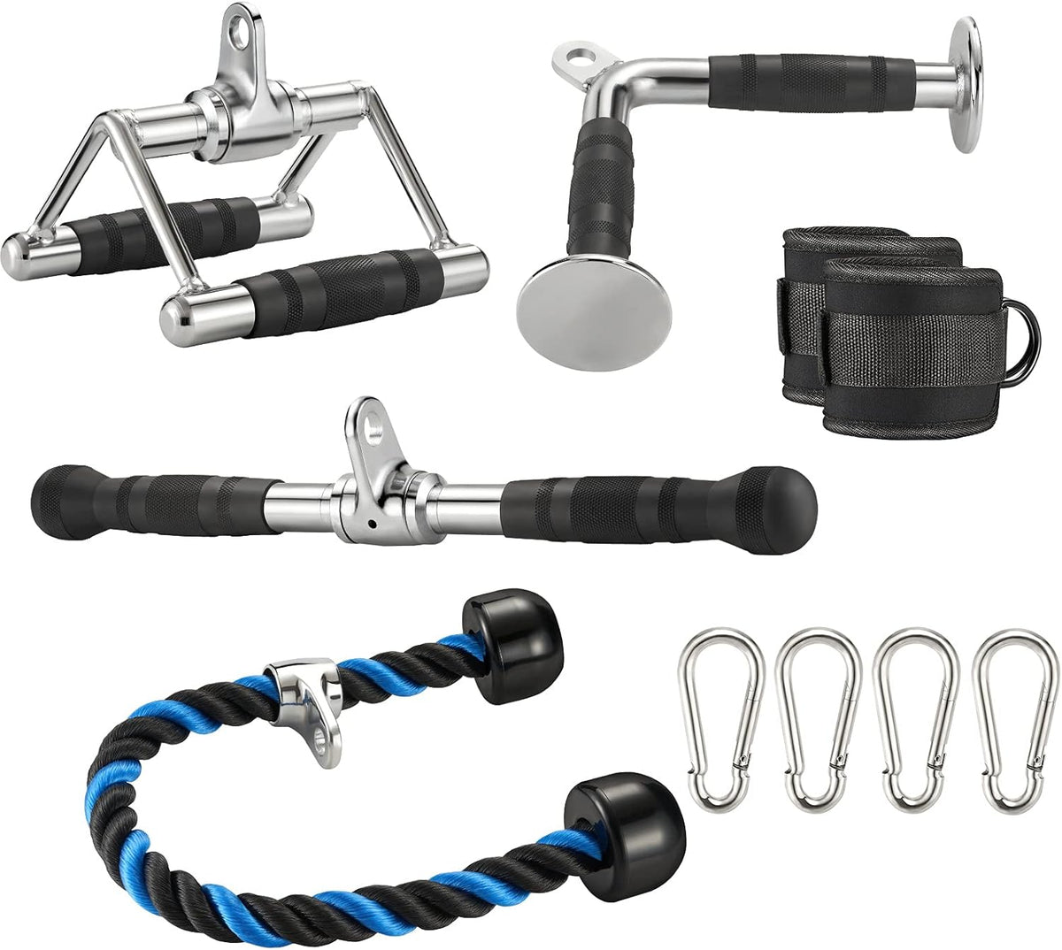 5 Pcs Cable Machine Accessories Set with Double D Handle, V-Shaped Bar, Tricep Rope, Rotating Straight Bar, Ankle Strap O96742