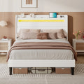 Queen Size White Linen Upholstered Platform Bed with Storage Headboard Z92044