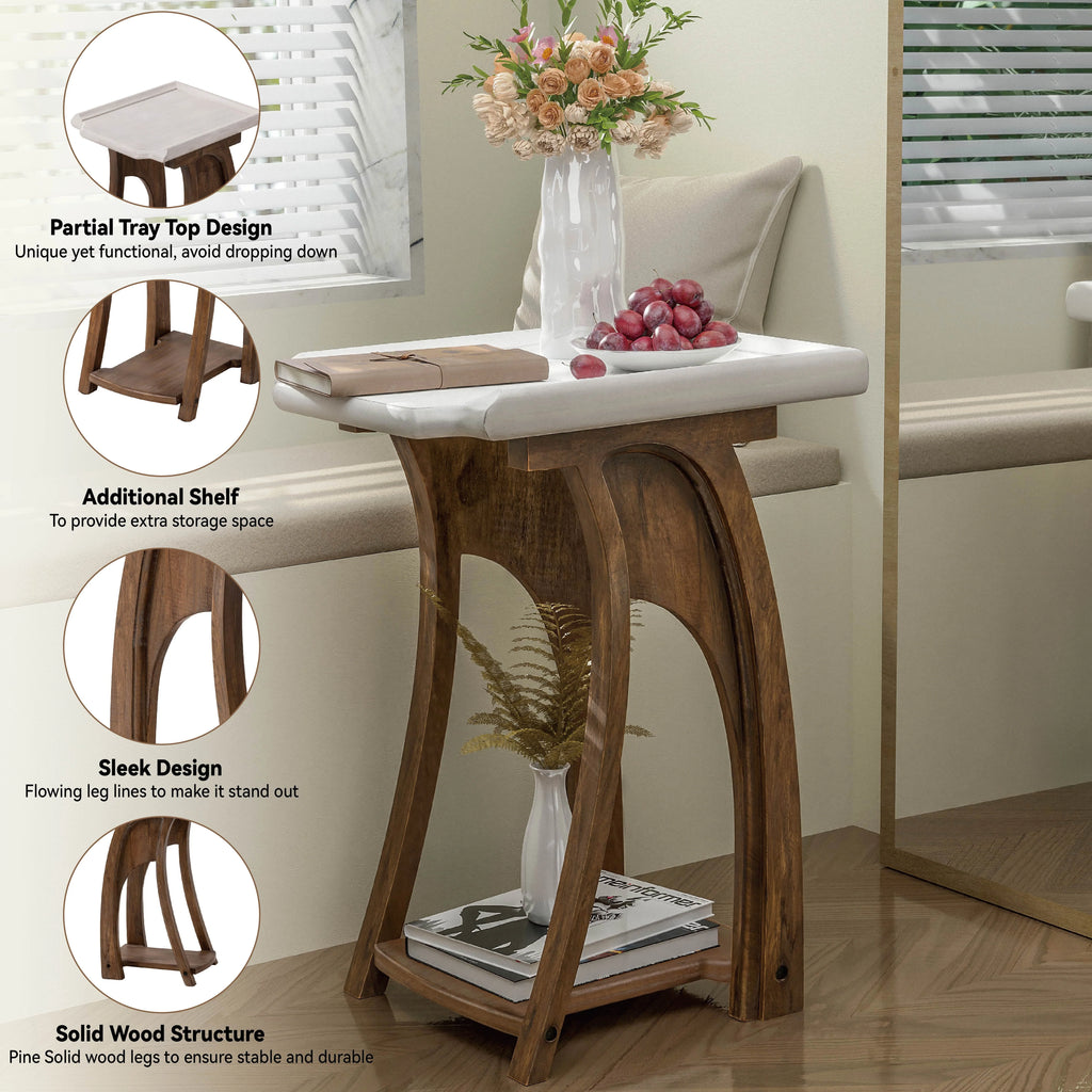 Rustic Tray Top End Table White Brown Rectangle L856665