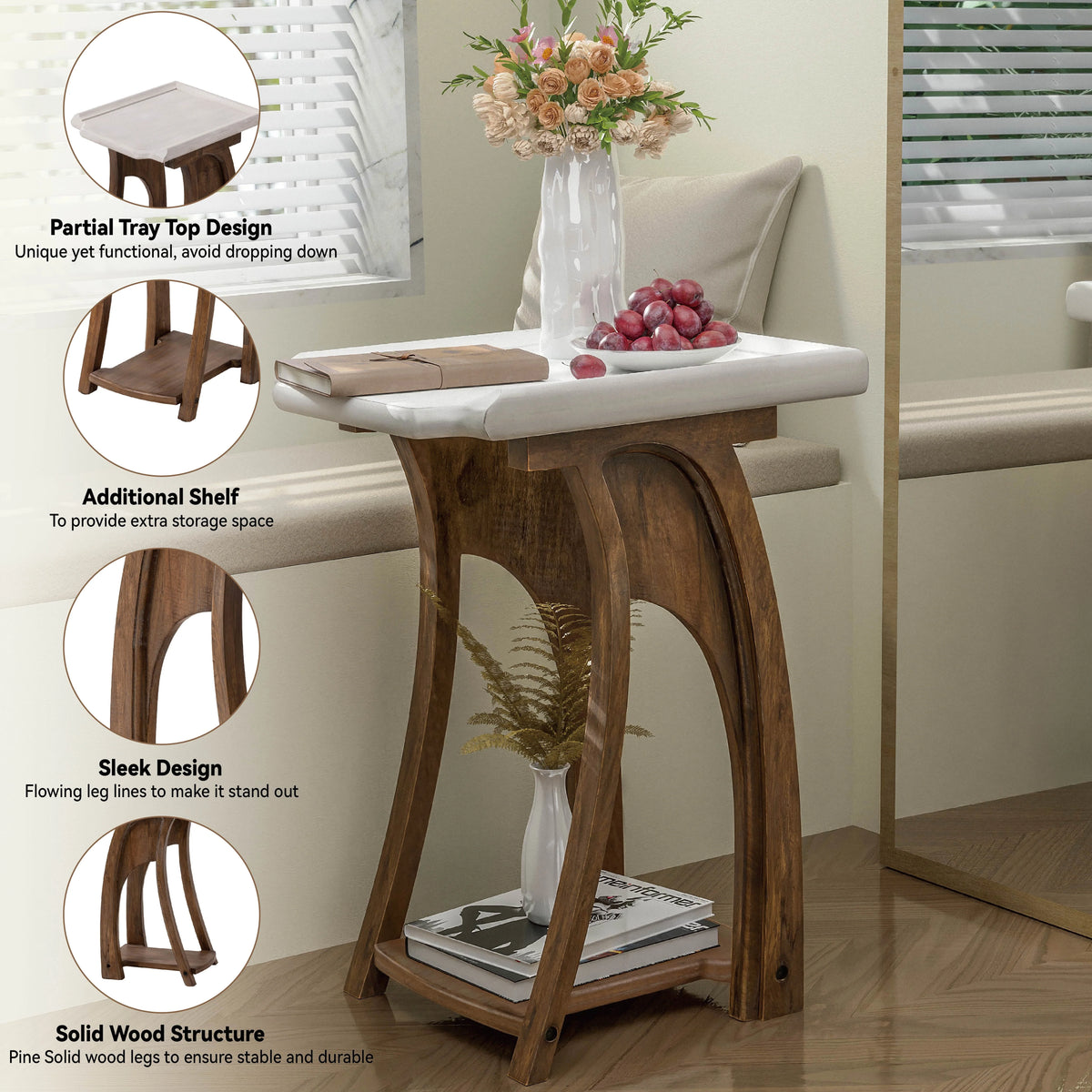 Rustic Tray Top End Table White Brown Rectangle L856665