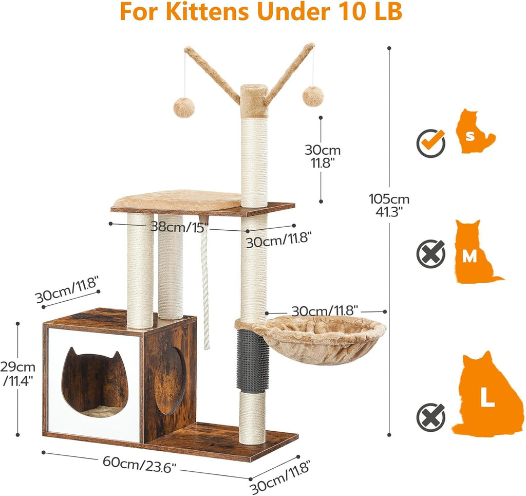 Rustic Brown Wooden Cat Tree with Scratching Posts Q43975