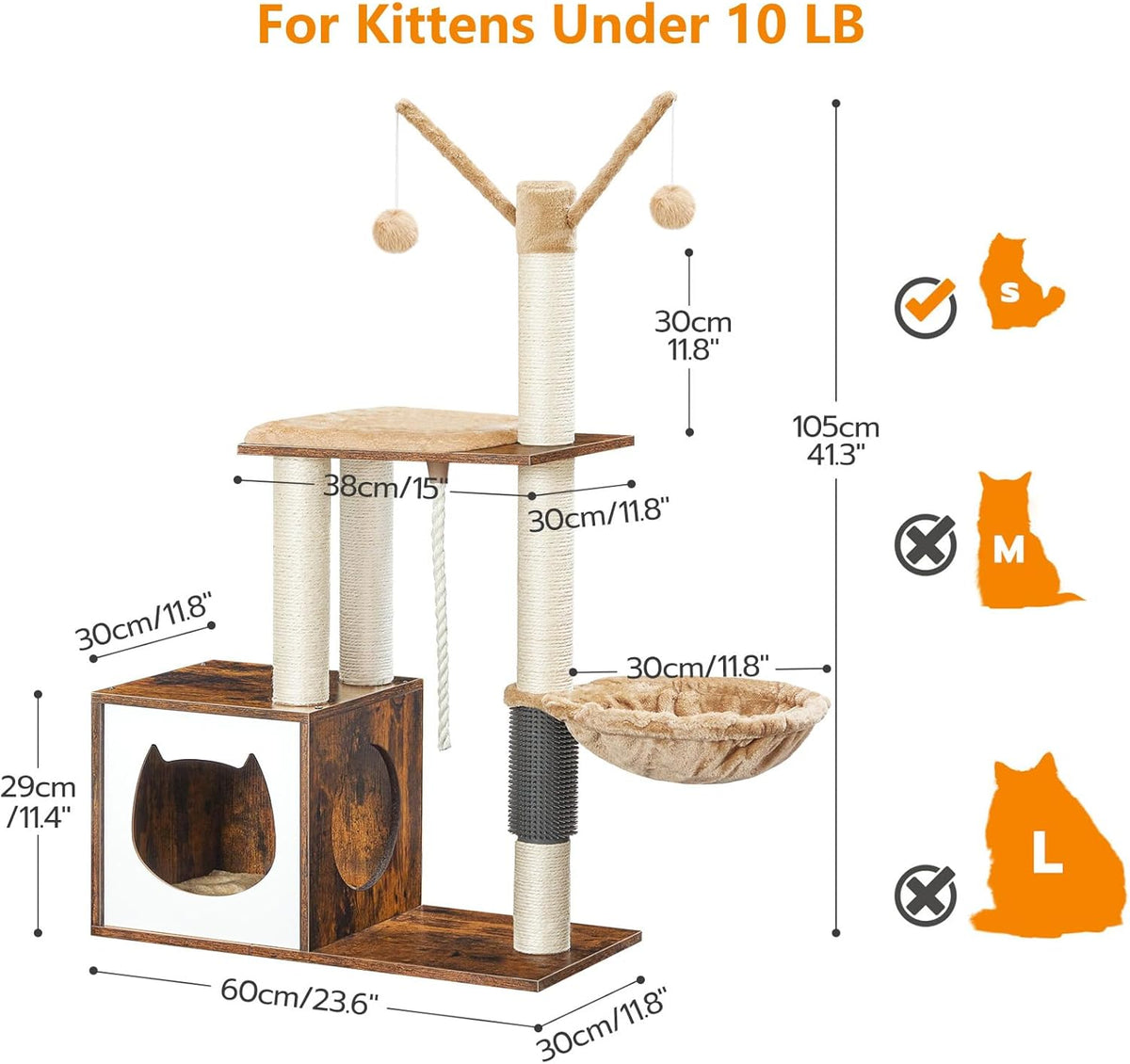 Rustic Brown Wooden Cat Tree with Scratching Posts Q43975