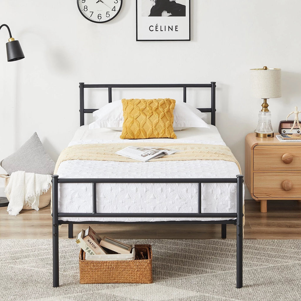 Twin Size Black Metal Platform Bed Frame with Headboard and Footboard N447