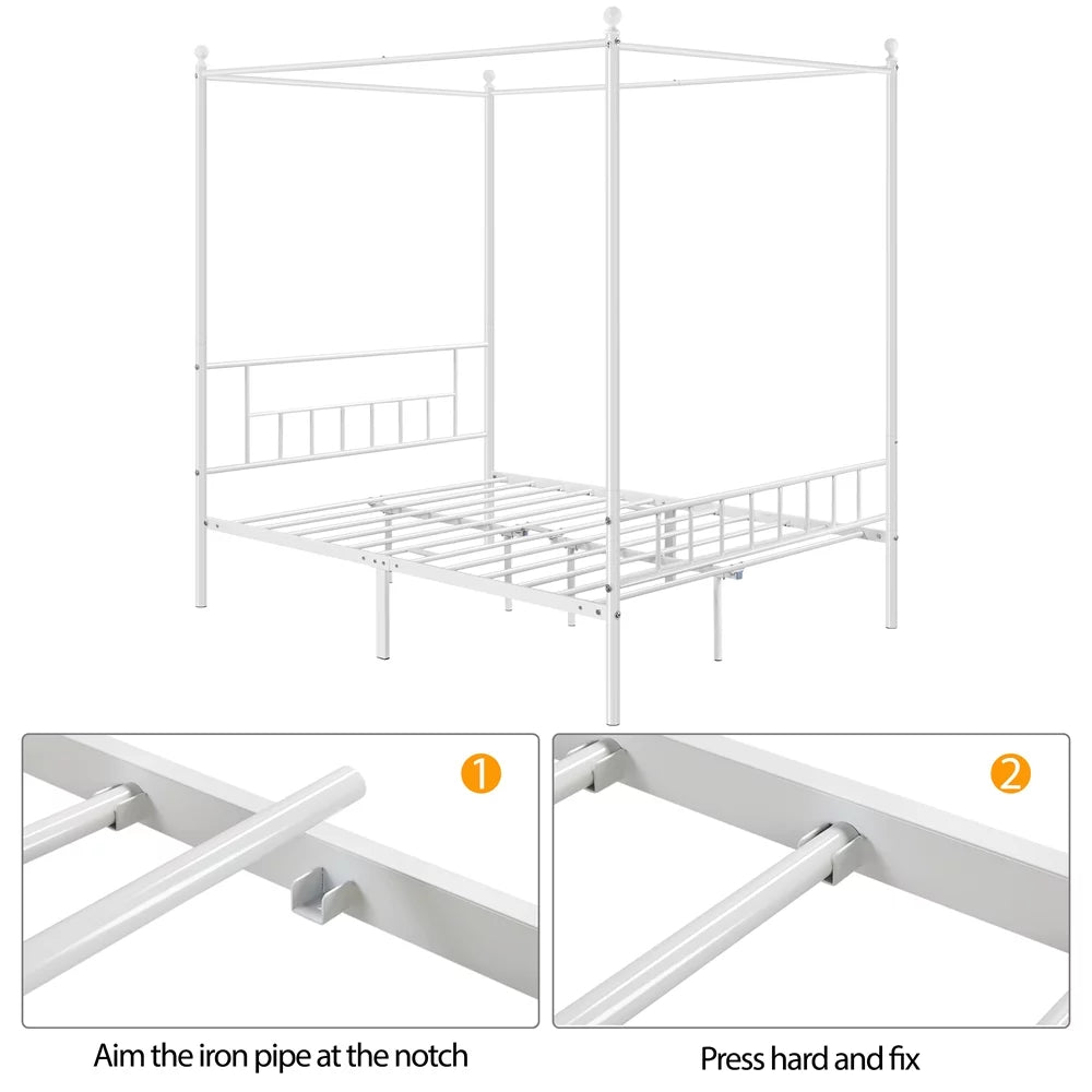 Queen Black Metal Canopy Bed Frame with Headboard & Footboard U666598