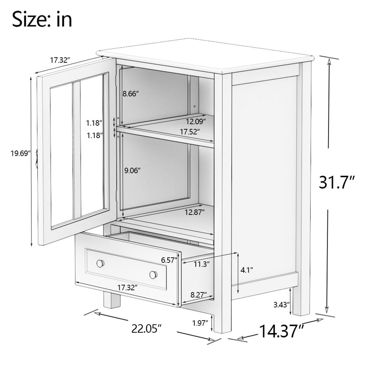 White Buffet Storage Cabinet with Glass Doors B1917