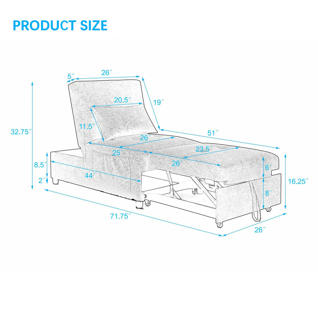 Beige Folding Sofa Bed Chair with Storage Bag Z428