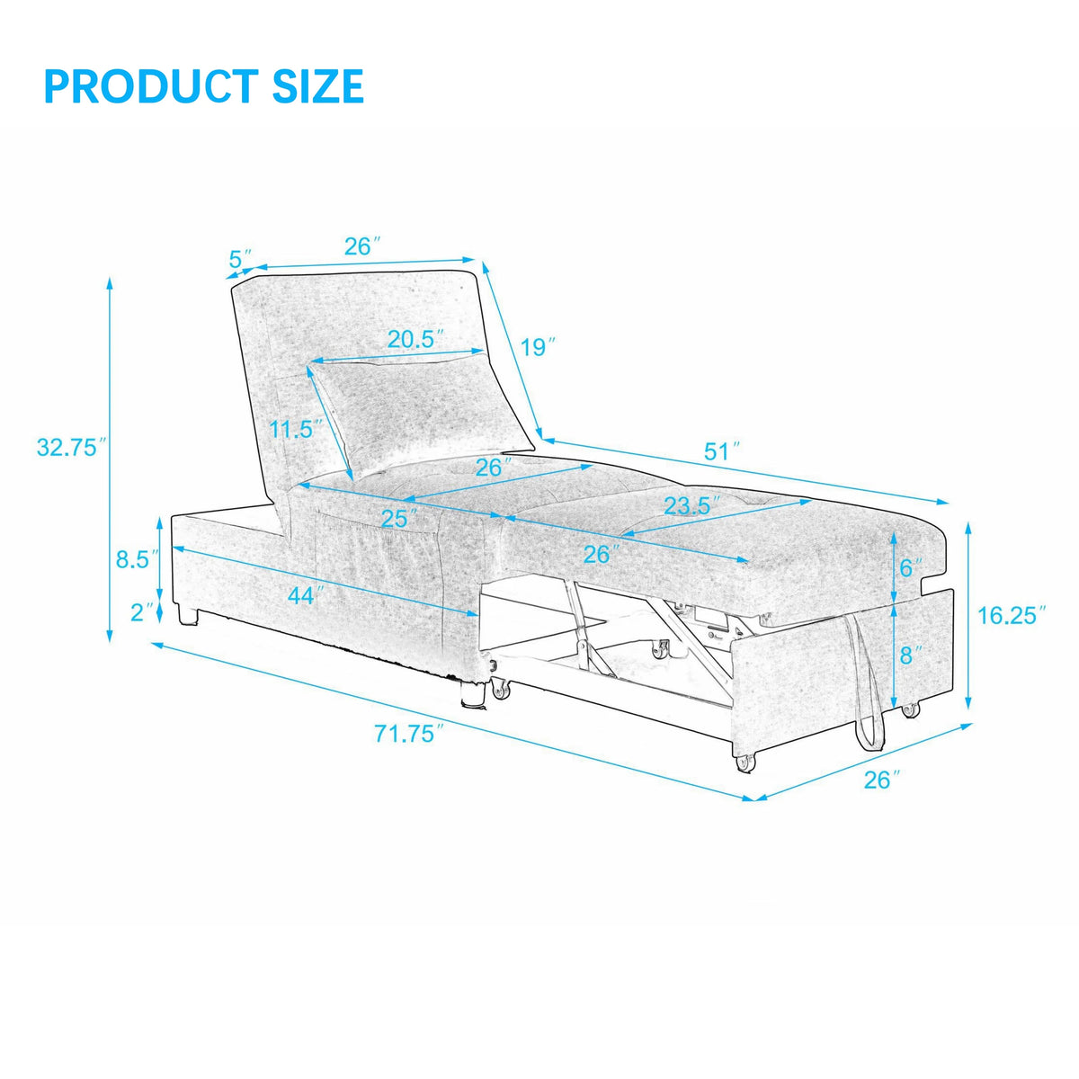 Beige Folding Sofa Bed Chair with Storage Bag Z428