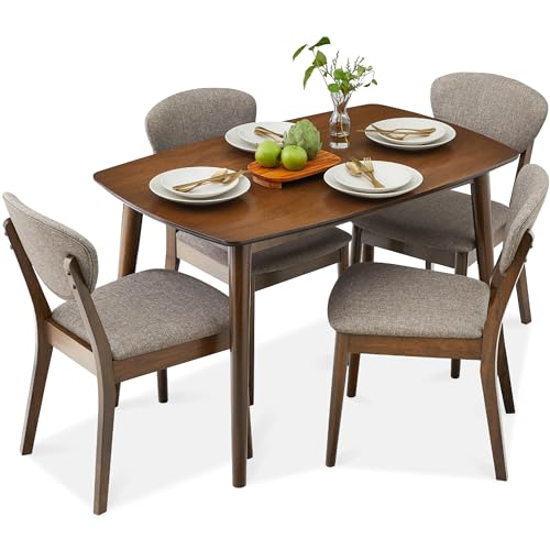 5-Piece Dining Set with 4 Chairs, Padded Seats & Backrests, Wooden Frame - Charcoal/Walnut P8100