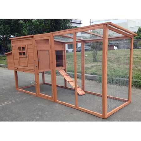 Large 95 inch Solid Wood Chicken Coop with Run Nesting Box Brown L14451