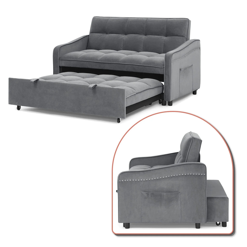 Grey Velvet 2-Seater Sofa Bed Q411073