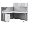 L Cubicle Desk with Storage in Pure White Engineered Wood O82207