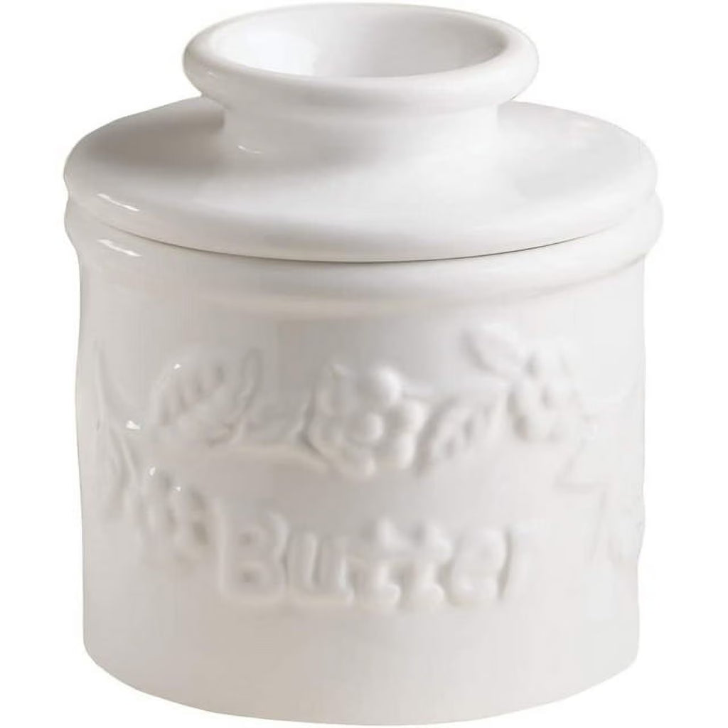 White Raised Floral French Ceramic Butter Dish Keeper H978