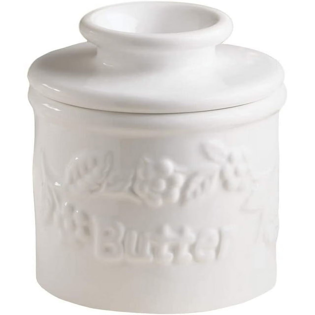 White Raised Floral French Ceramic Butter Dish Keeper H978