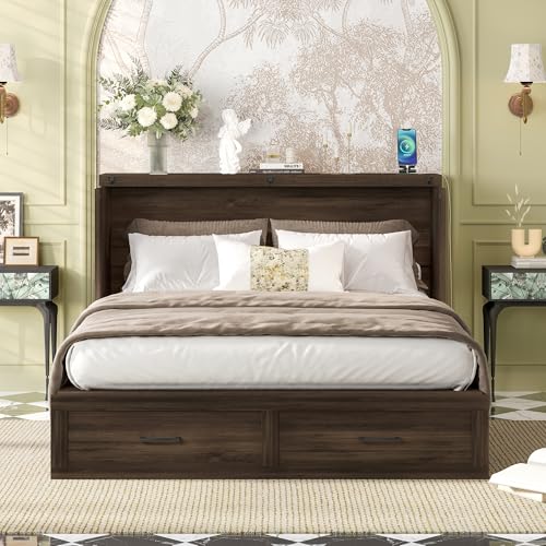 White Queen Murphy Cabinet Bed with Charging Station K25798