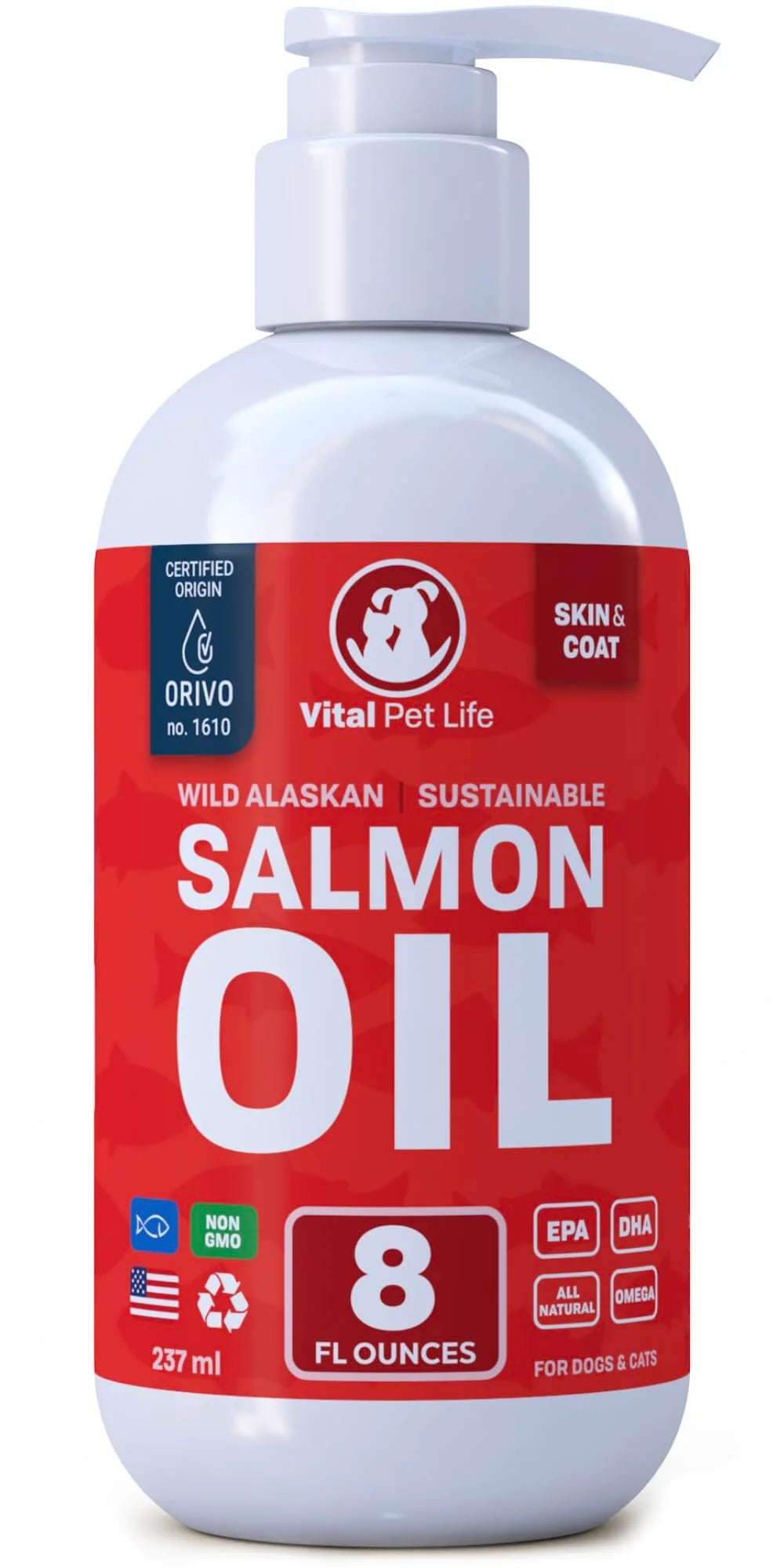 Salmon Oil for Dogs & Cats, Omega 3 Liquid Food Supplement, 8 oz U840