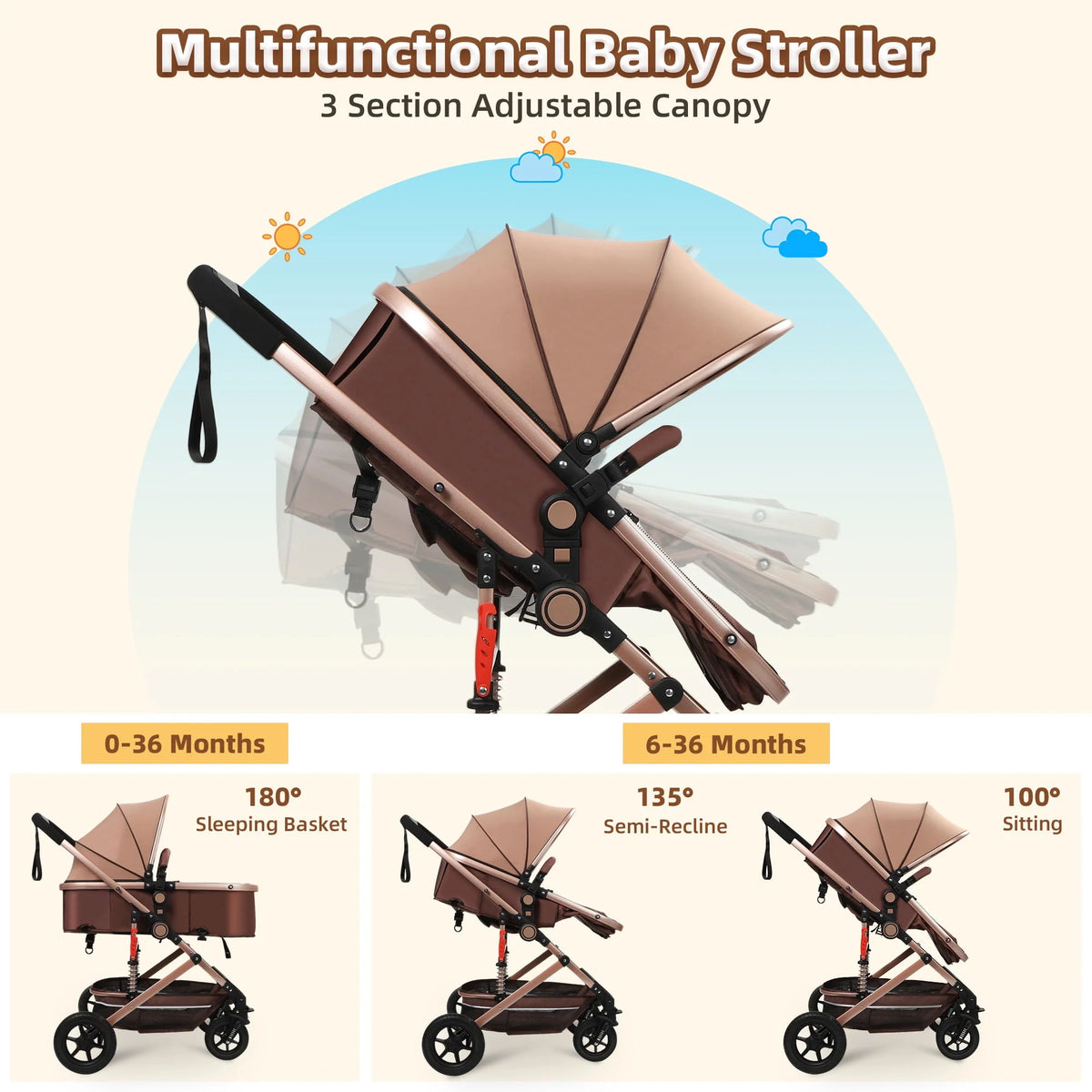 Foldable Reversible Bassinet Baby Stroller V97452