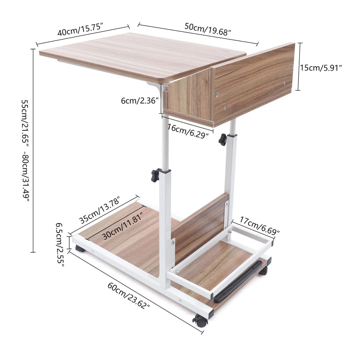 Wooden Bed Side Table with Storage and Wheels A180
