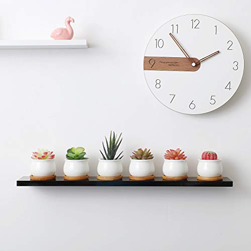 White Ceramic Mini Succulent Pots with Bamboo Trays Set of 6 G4844