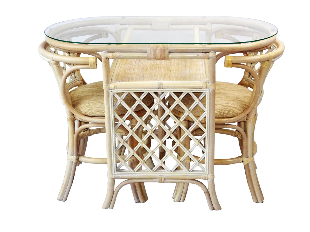 Set of 2 Natural Rattan Chairs and Oval Glass Table H837